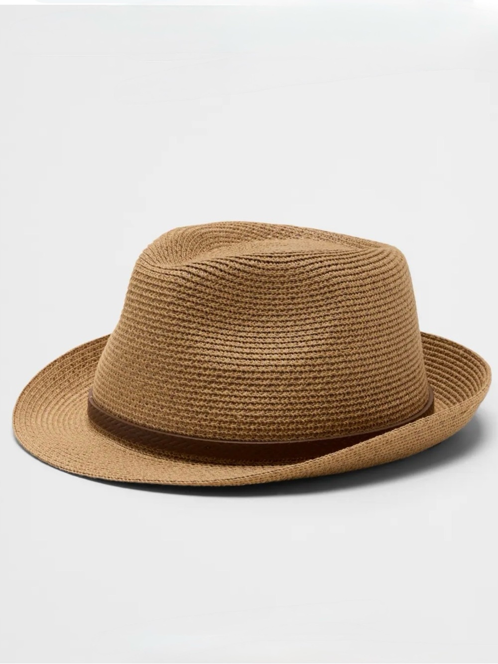 BANANA REPUBLIC Women’s Classic Straw Fedora Hat, Brown Leather Band Accent, NWT